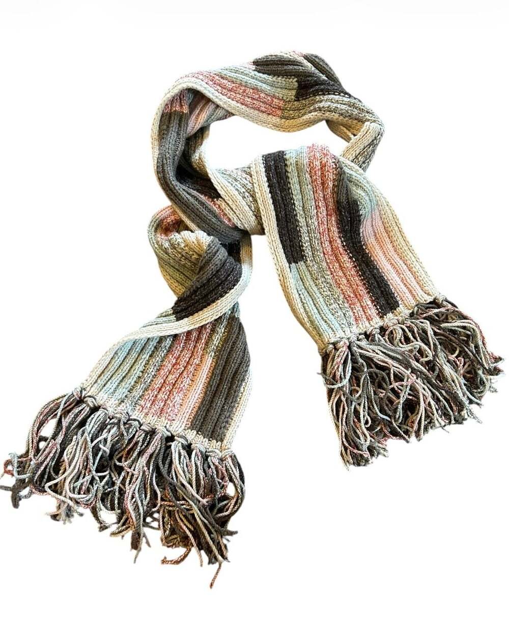 J.Jill Multi-Color Striped 100% Wool Knit Scarf with Fringe